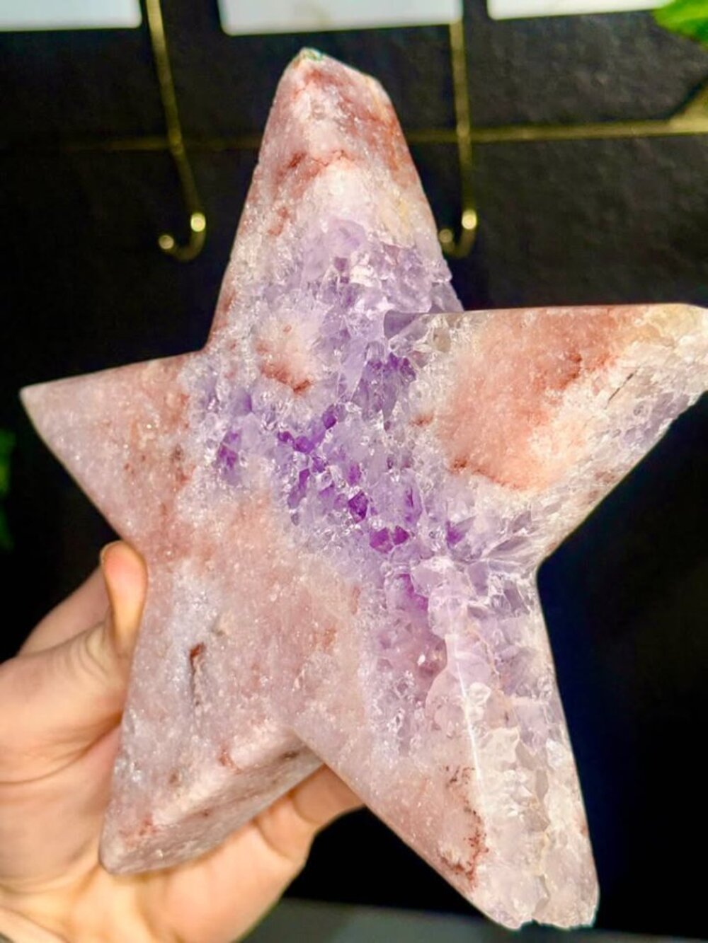 Large Pink Amethyst Druzy Star Crystal Carving